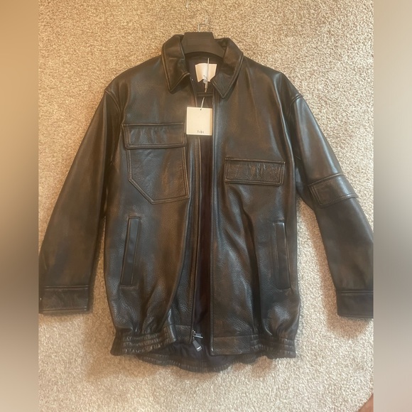 Tibi Aviator Leather Oversized Bomber - Picture 1 of 3